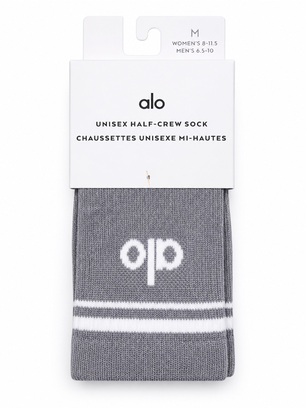 Alo Yoga Gray Half Crew Socks M Unisex Athletic Heather White Crew NWOT